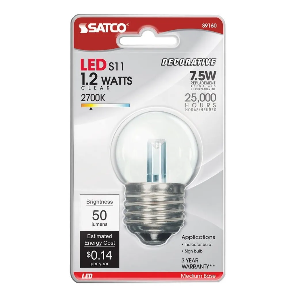 1.2 Watt LED - S11 - Clear - 2700K - Medium base - 120 Volt - 12-pack