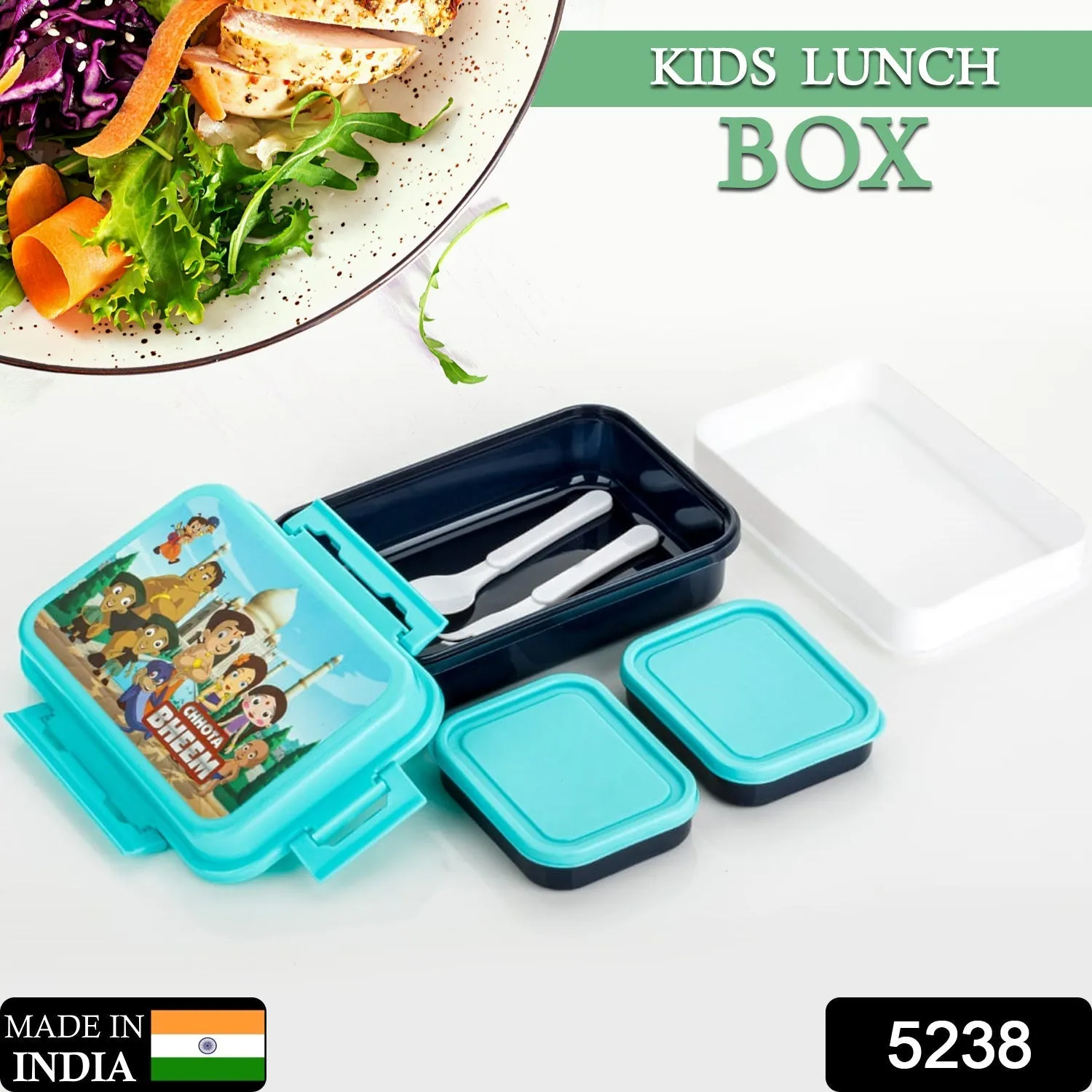 5238 Kids Lunch Box & Air Tight-BPA Free-Inter Lock with 4 Compartment Insulated Lunch Box Plastic Tiffin Box for Boys, Girls & School