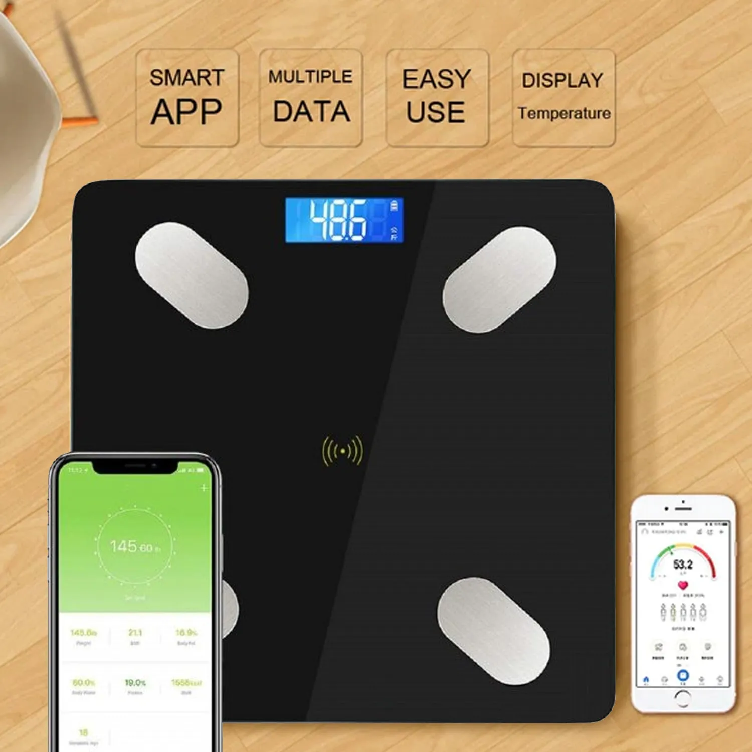 6327 Bluetooth Body Fat Scale Digital Smart Body Weight Scale iOS and Android App to Manage Body Weight, Body Fat, Water, Muscle Mass, BMI, BMR, Bone Mass and Visceral Fat with BMI Scale