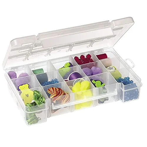 Akro-Mils 05705 Plastic Portable Parts Storage Case for Hardware and Crafts with Hinged Lid and 4 Adjustable Dividers, (8-3/8-Inch x 5-Inch x 1-5/8-Inch), Small, Clear