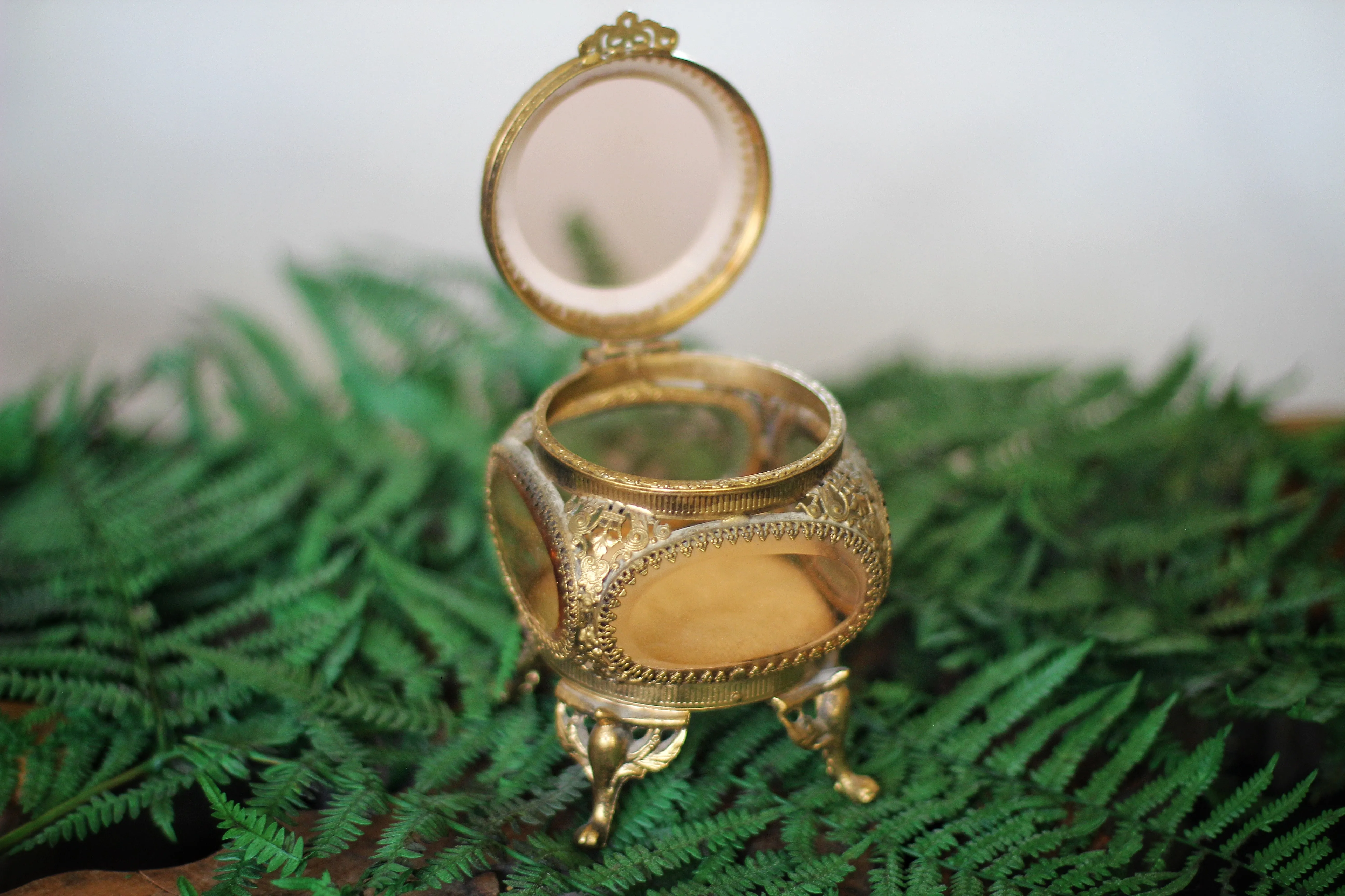 Antique Amber Tinted Glass Pedestal Jewelry Box