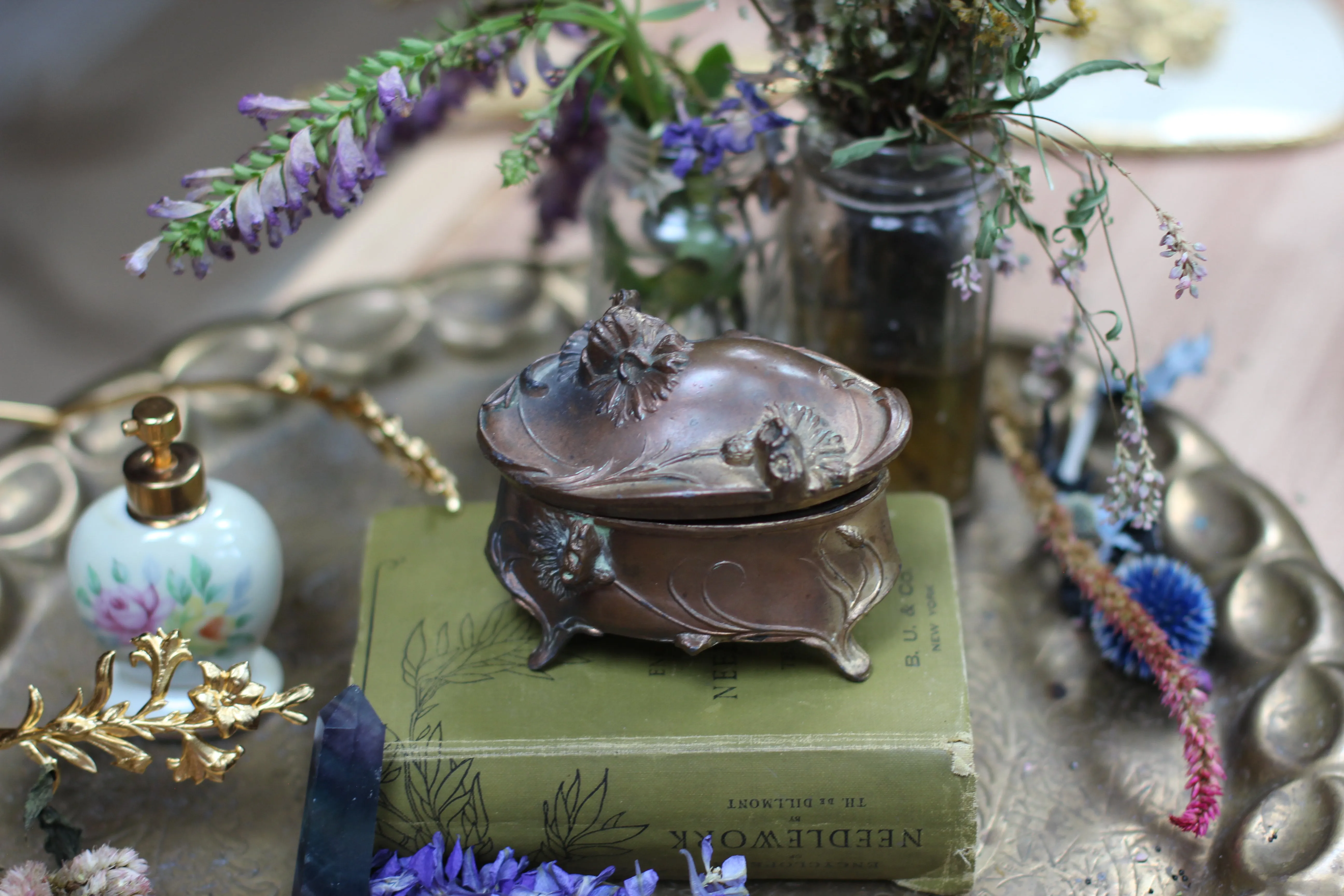 Antique Bronze Art Nouveau Jewelry Box