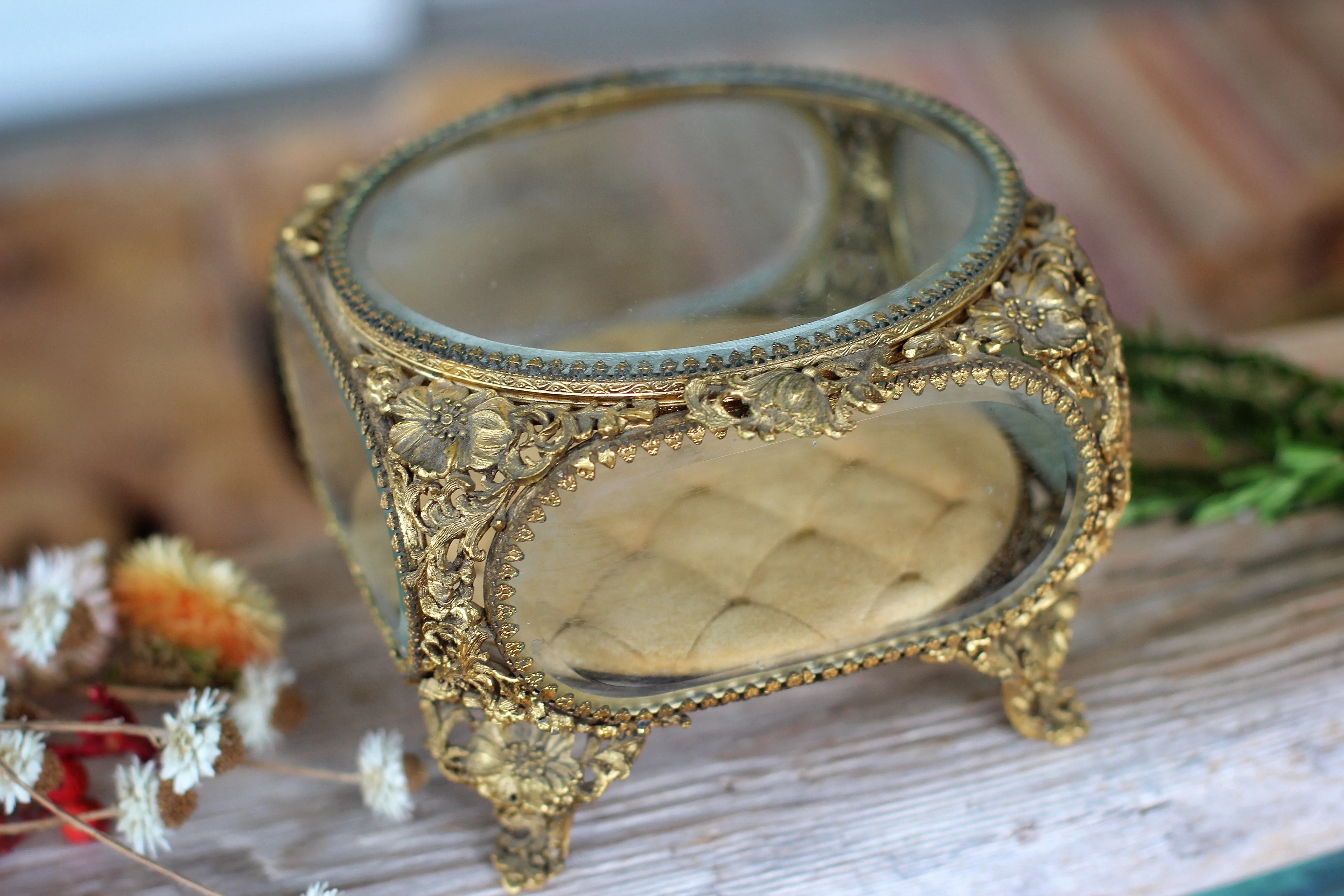 Antique French Victorian Dogwood Matson Jewelry Box