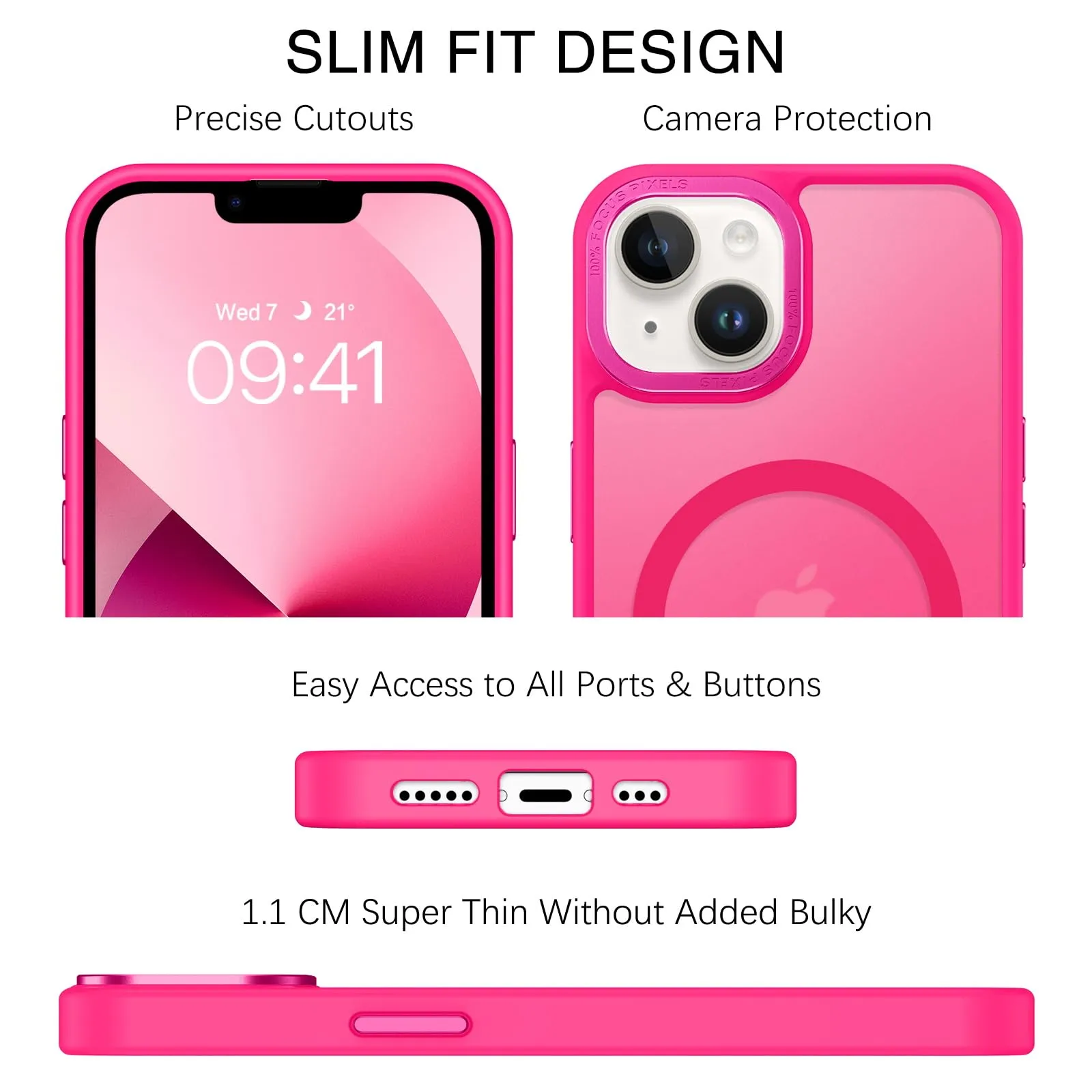 BENTOBEN Magnetic for iPhone 13 Case & iPhone 14 Case [Compatible with Magsafe] Translucent Matte Phone Case iPhone 13/14 Slim Shockproof Women Men Protective Cover for iPhone 13/14 6.1", Hot Pink