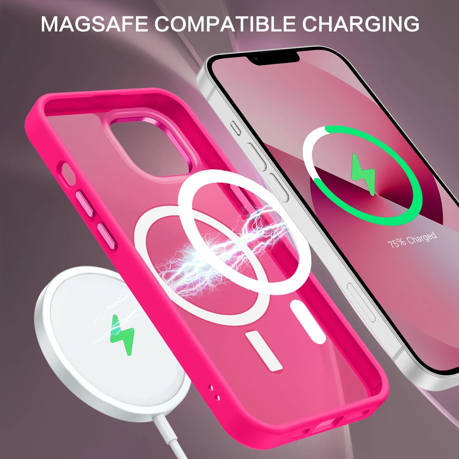 BENTOBEN Magnetic for iPhone 13 Case & iPhone 14 Case [Compatible with Magsafe] Translucent Matte Phone Case iPhone 13/14 Slim Shockproof Women Men Protective Cover for iPhone 13/14 6.1", Hot Pink