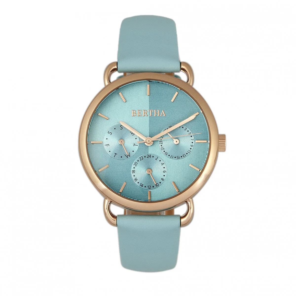 Bertha Gwen Leather-Band Watch w/Day/Date - Seafoam