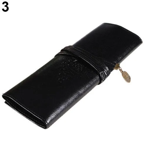 Black Faux Leather Roll For Two Watches Strap and Tool