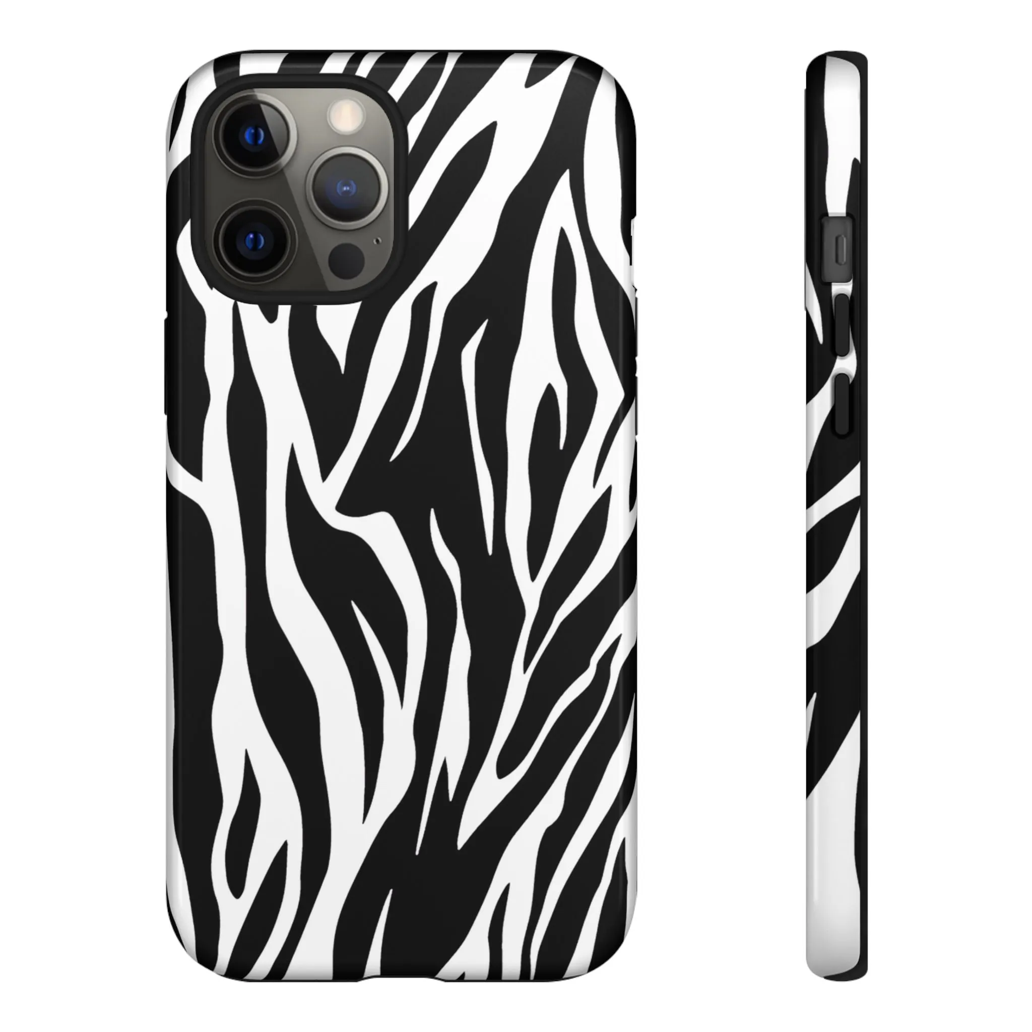 Black White Tiger Print Tough Case Cover for iPhone Samsung and Google phones.