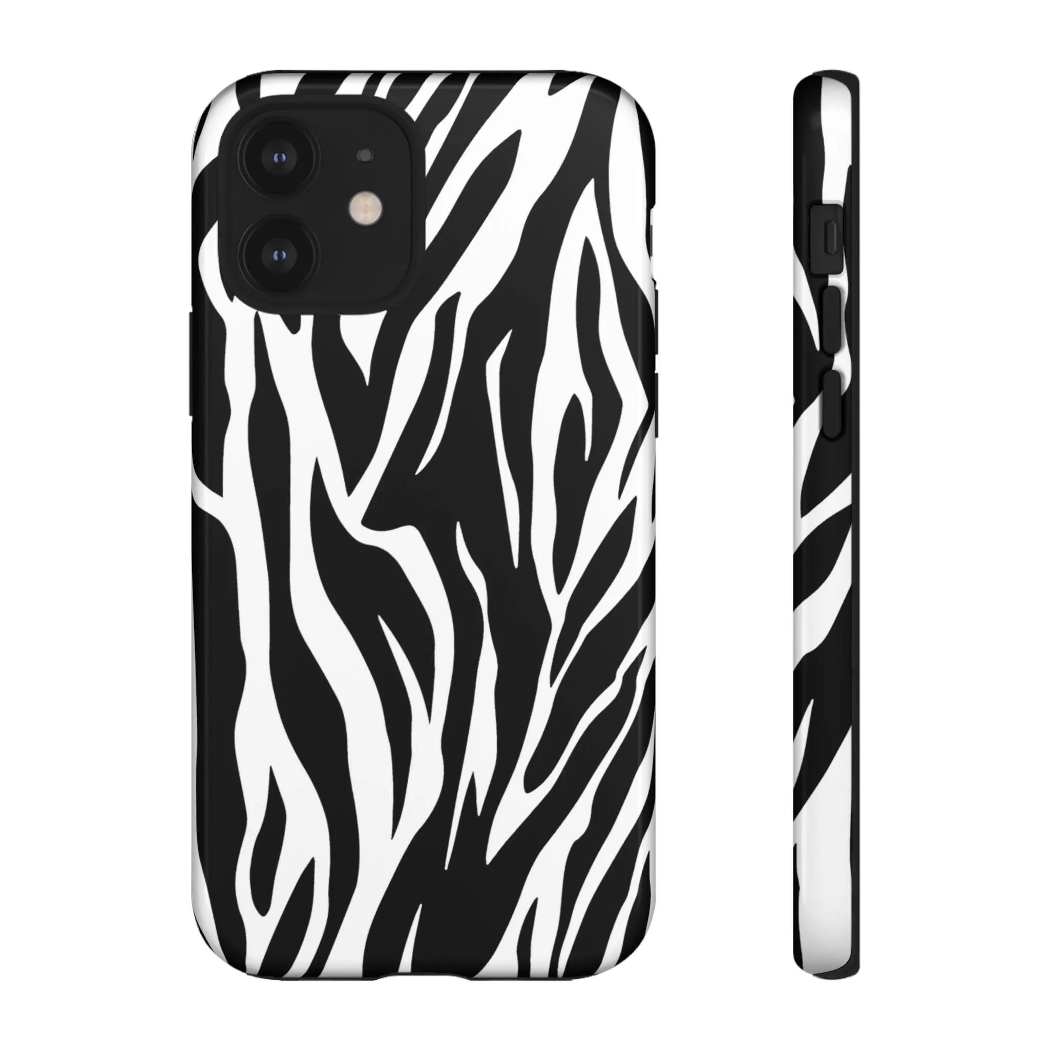 Black White Tiger Print Tough Case Cover for iPhone Samsung and Google phones.