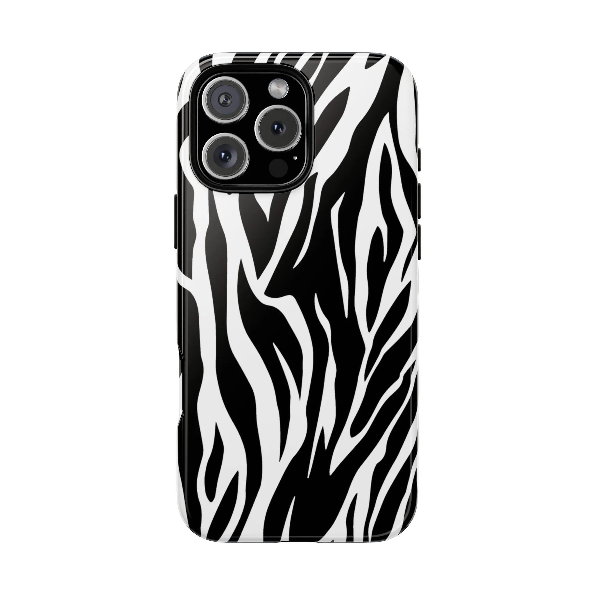 Black White Tiger Print Tough Case Cover for iPhone Samsung and Google phones.