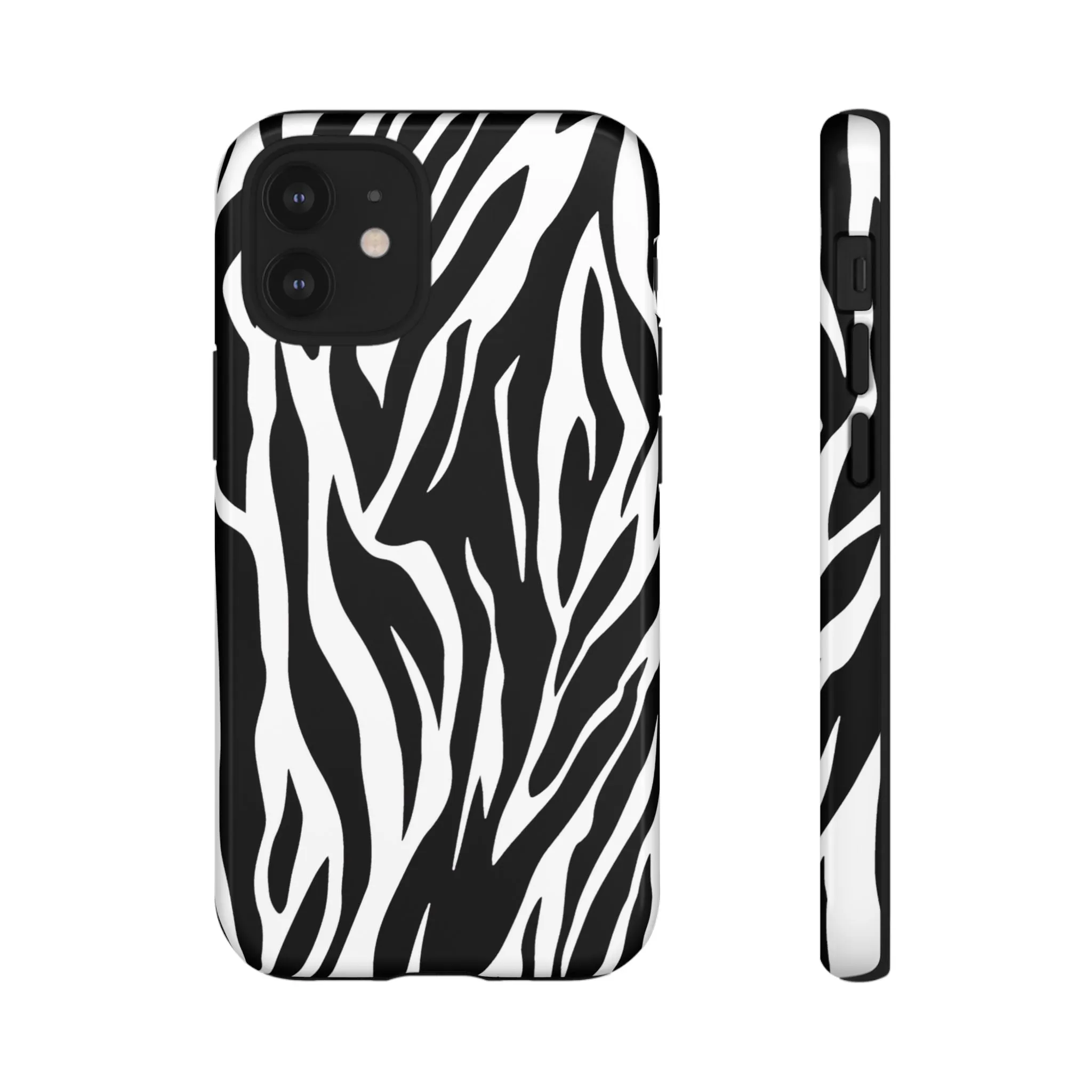 Black White Tiger Print Tough Case Cover for iPhone Samsung and Google phones.