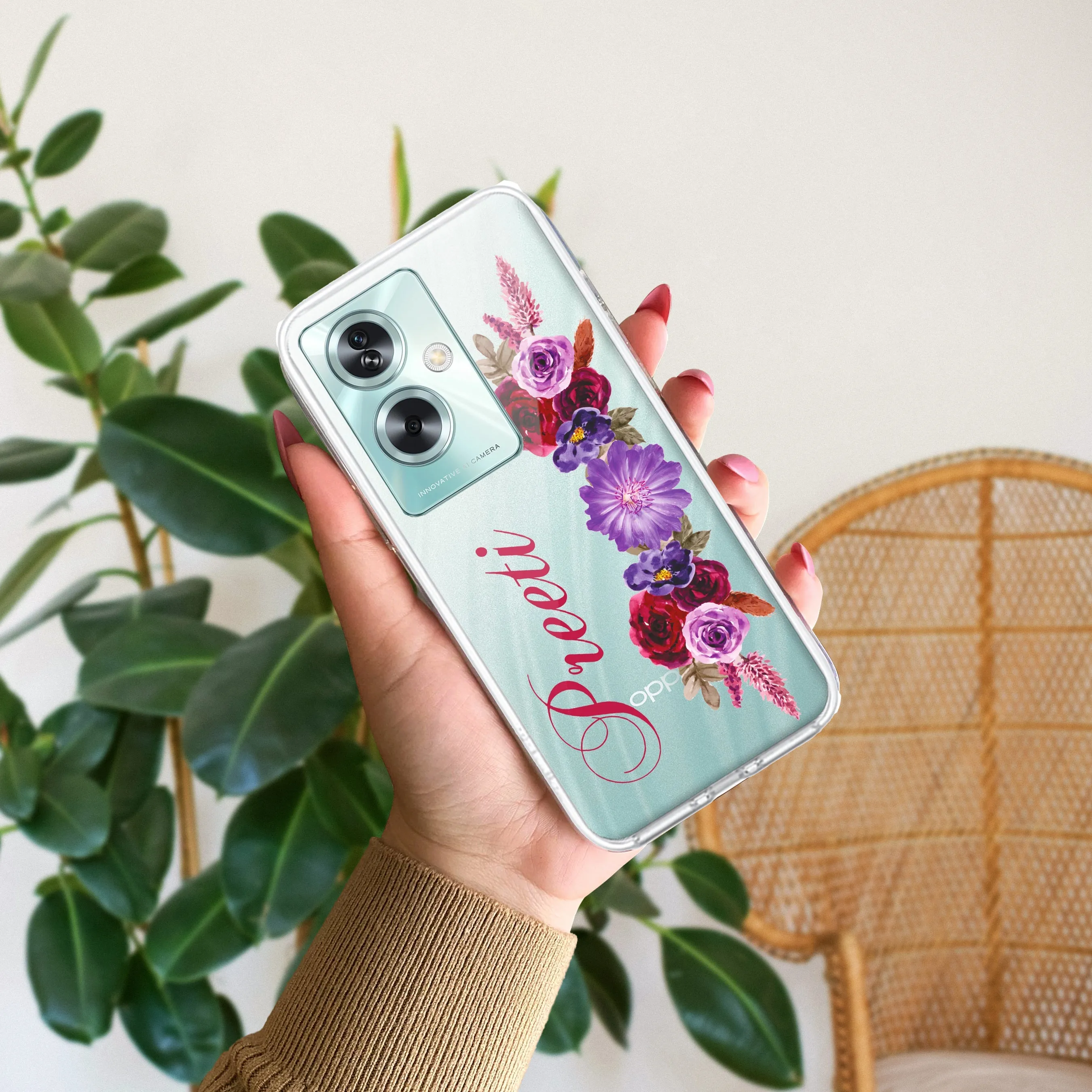 Blue Aster Floral Customize Transparent Silicon Case For Oppo