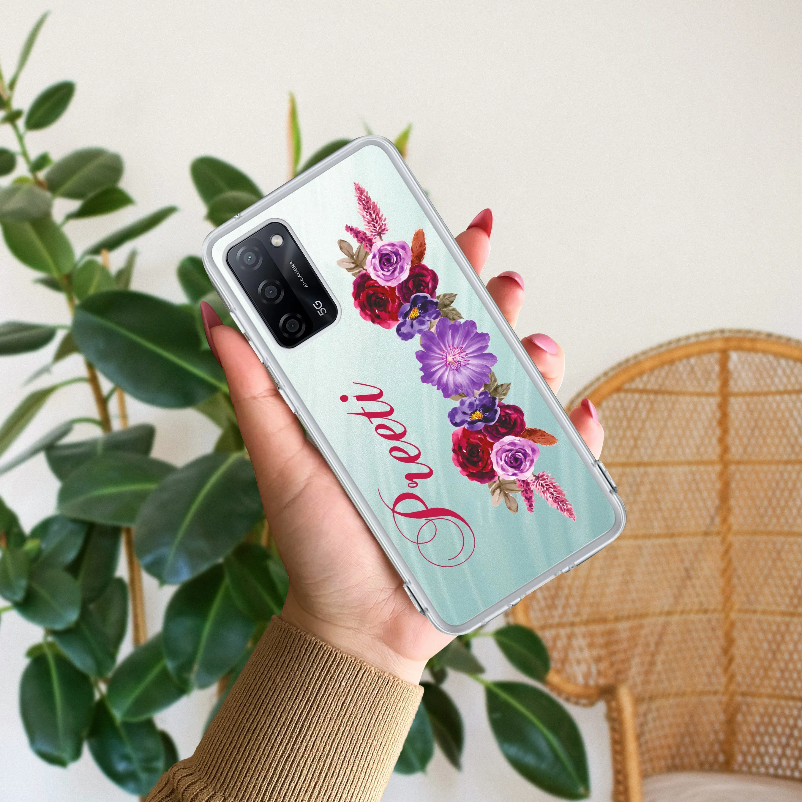 Blue Aster Floral Customize Transparent Silicon Case For Oppo