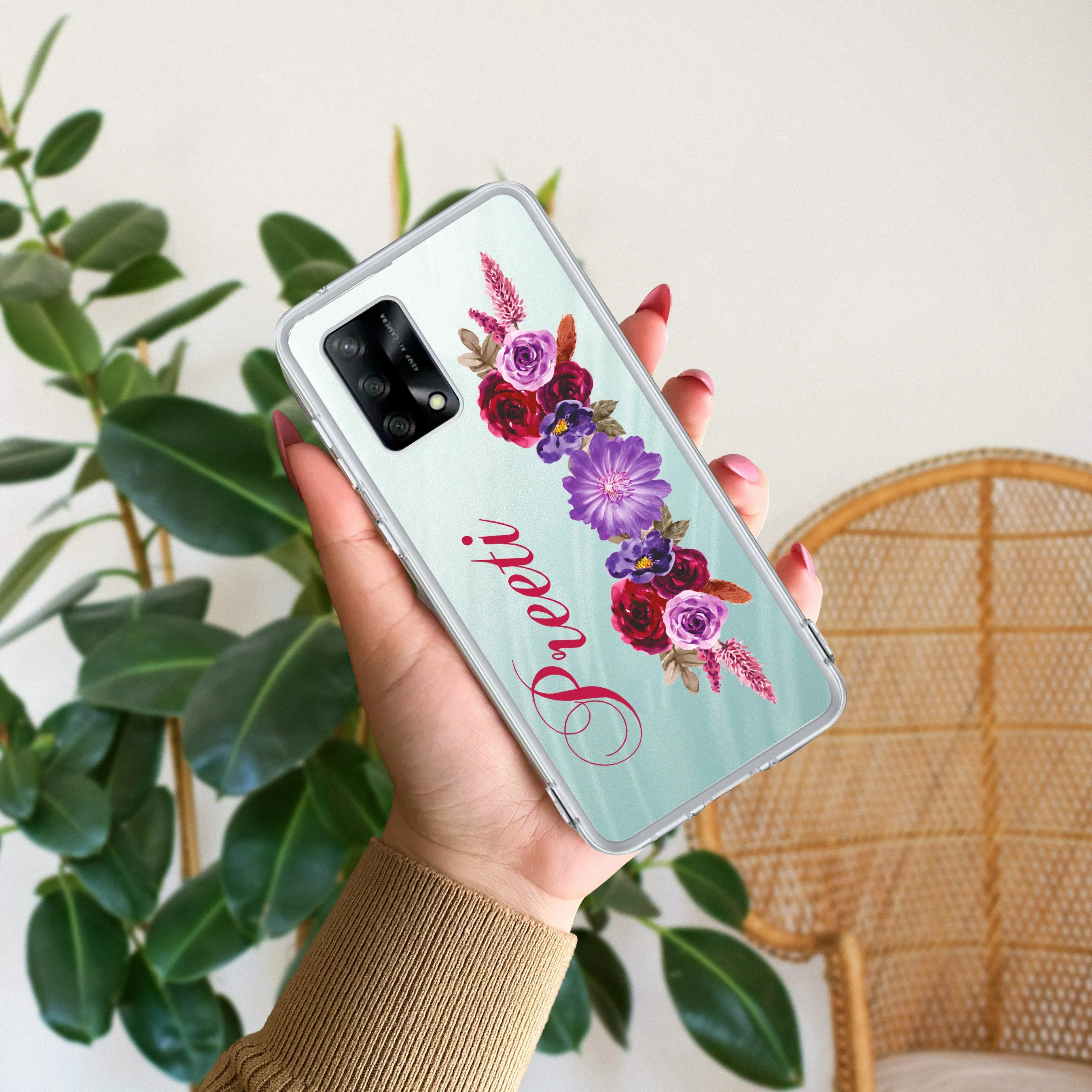 Blue Aster Floral Customize Transparent Silicon Case For Oppo