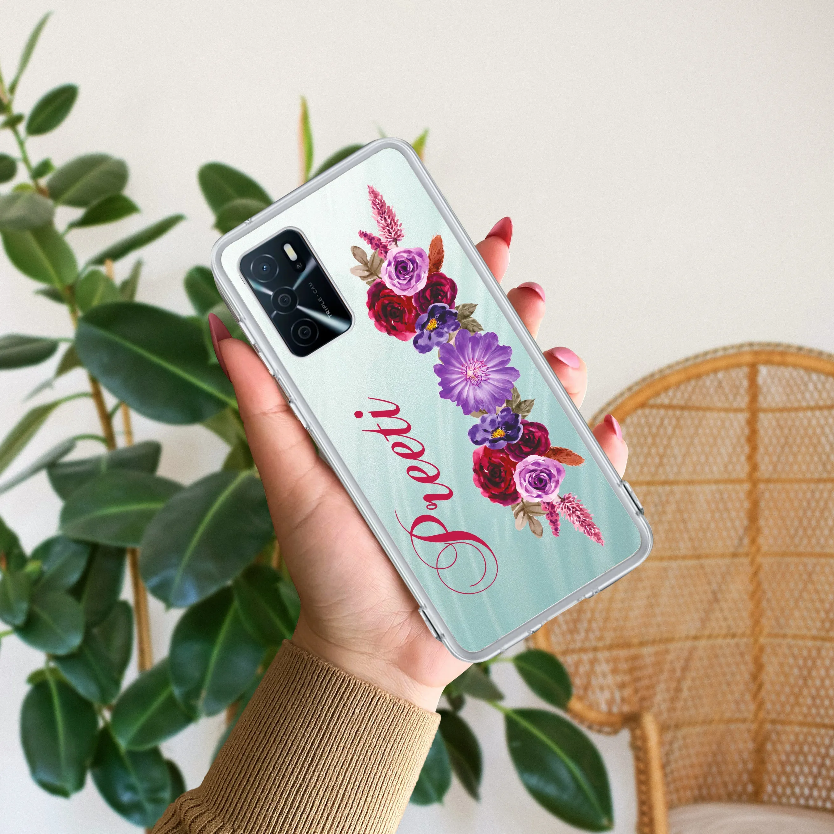 Blue Aster Floral Customize Transparent Silicon Case For Oppo