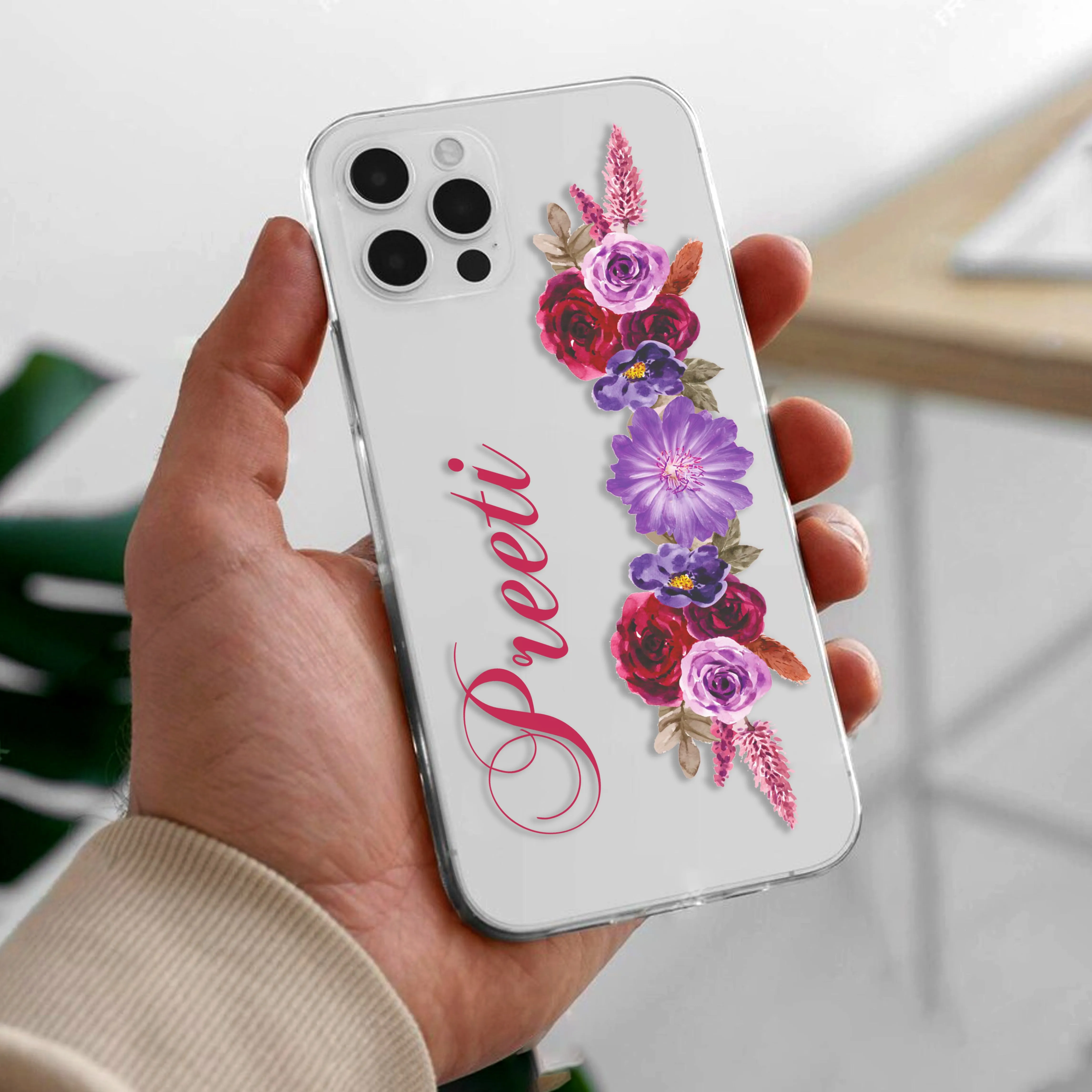 Blue Aster Floral Customize Transparent Silicon Case For Oppo