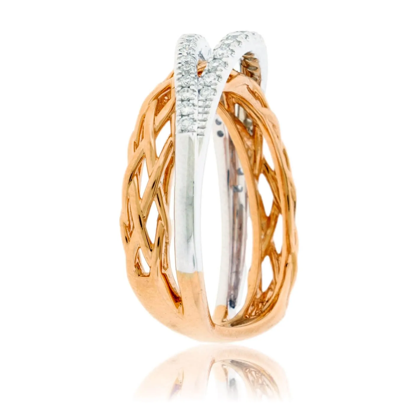 Braided Rose Gold & White Gold Diamond Overpass Ring