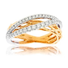 Braided Rose Gold & White Gold Diamond Overpass Ring