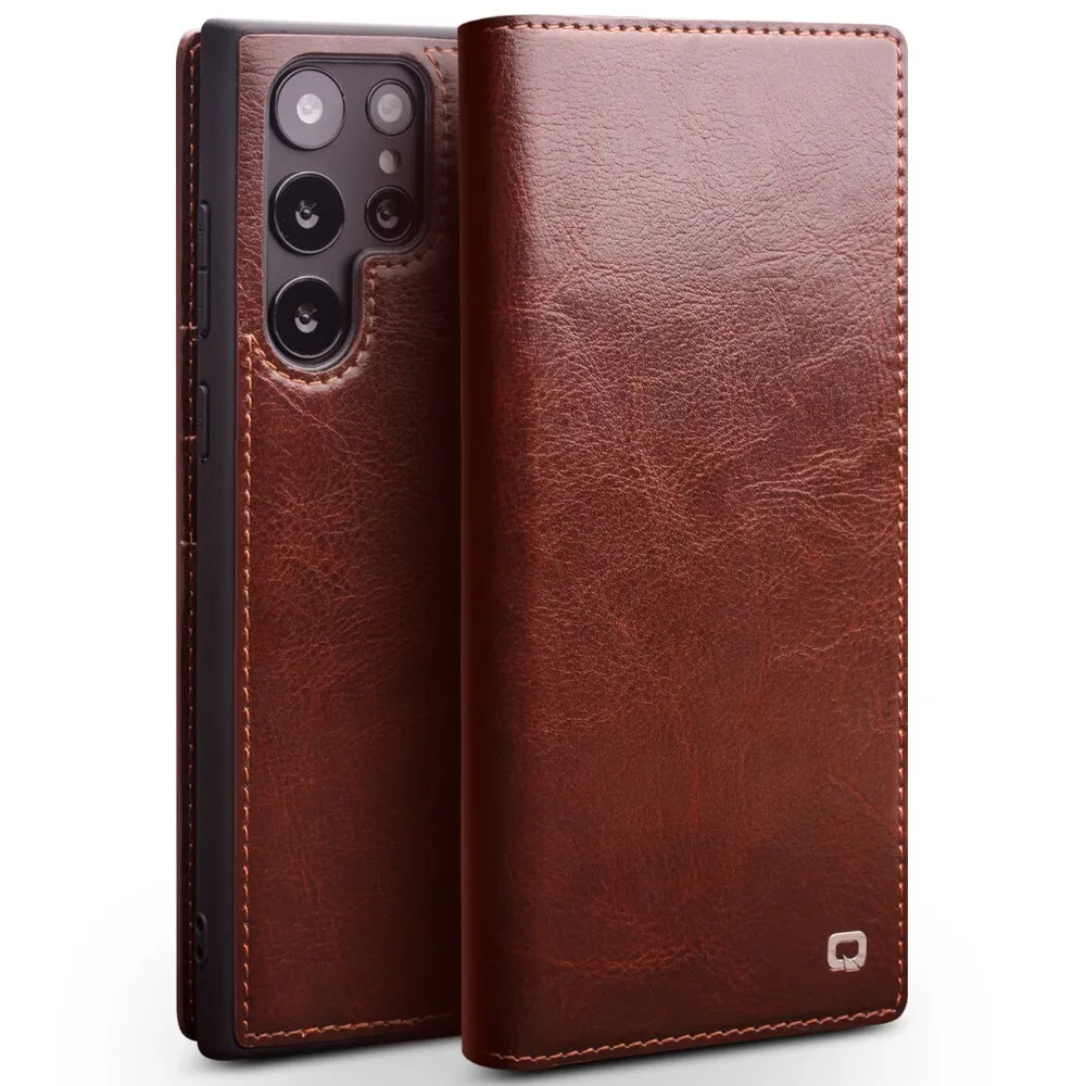 Business Style Genuine Leather Phone Case With Card Slots For Samsung S23