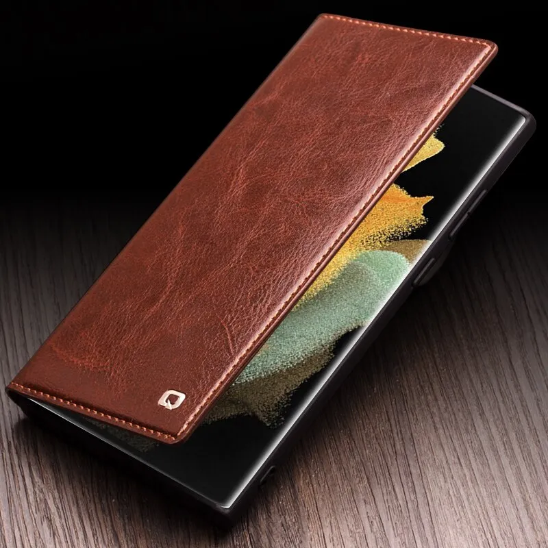 Business Style Genuine Leather Phone Case With Card Slots For Samsung S23