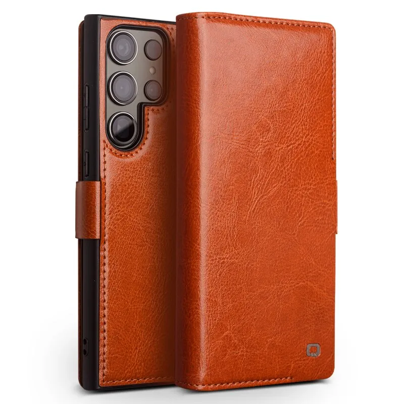 Business Style Genuine Leather Phone Case With Card Slots For Samsung S23