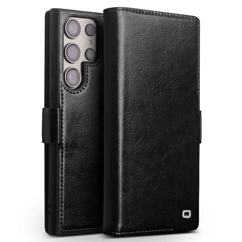 Business Style Genuine Leather Phone Case With Card Slots For Samsung S23