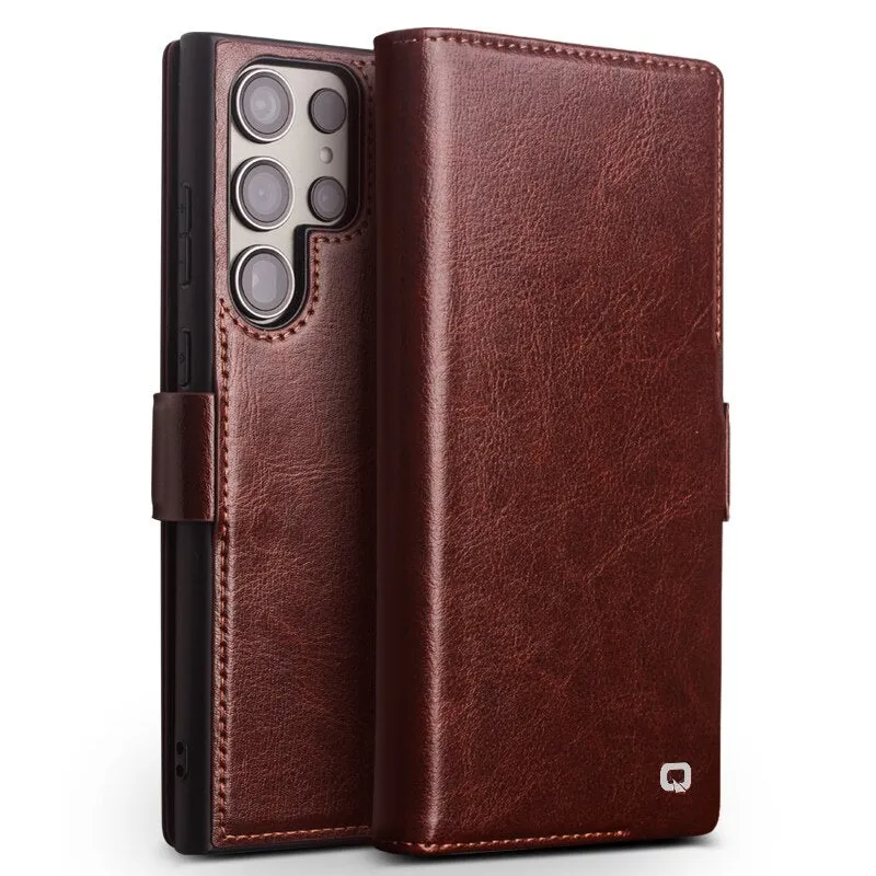 Business Style Genuine Leather Phone Case With Card Slots For Samsung S23