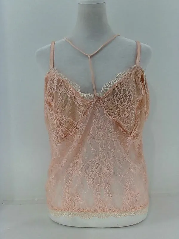 C O C Women's Pink Lace Corset Stretch Strap Pull on Blouse Xlarge