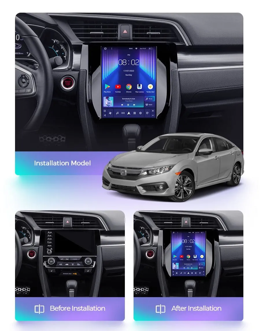 Car Dealz 11" Android 12.0 For Honda Civic 10 FC FK 2015 - 2020 Tesla Vertical Screen In Dash Plus OEM Fascia