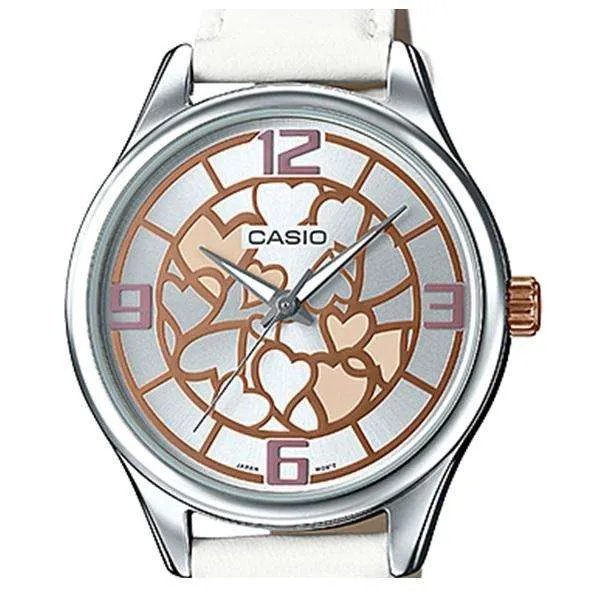 Casio LTP-E128L-7A White Leather Strap Watch for Women