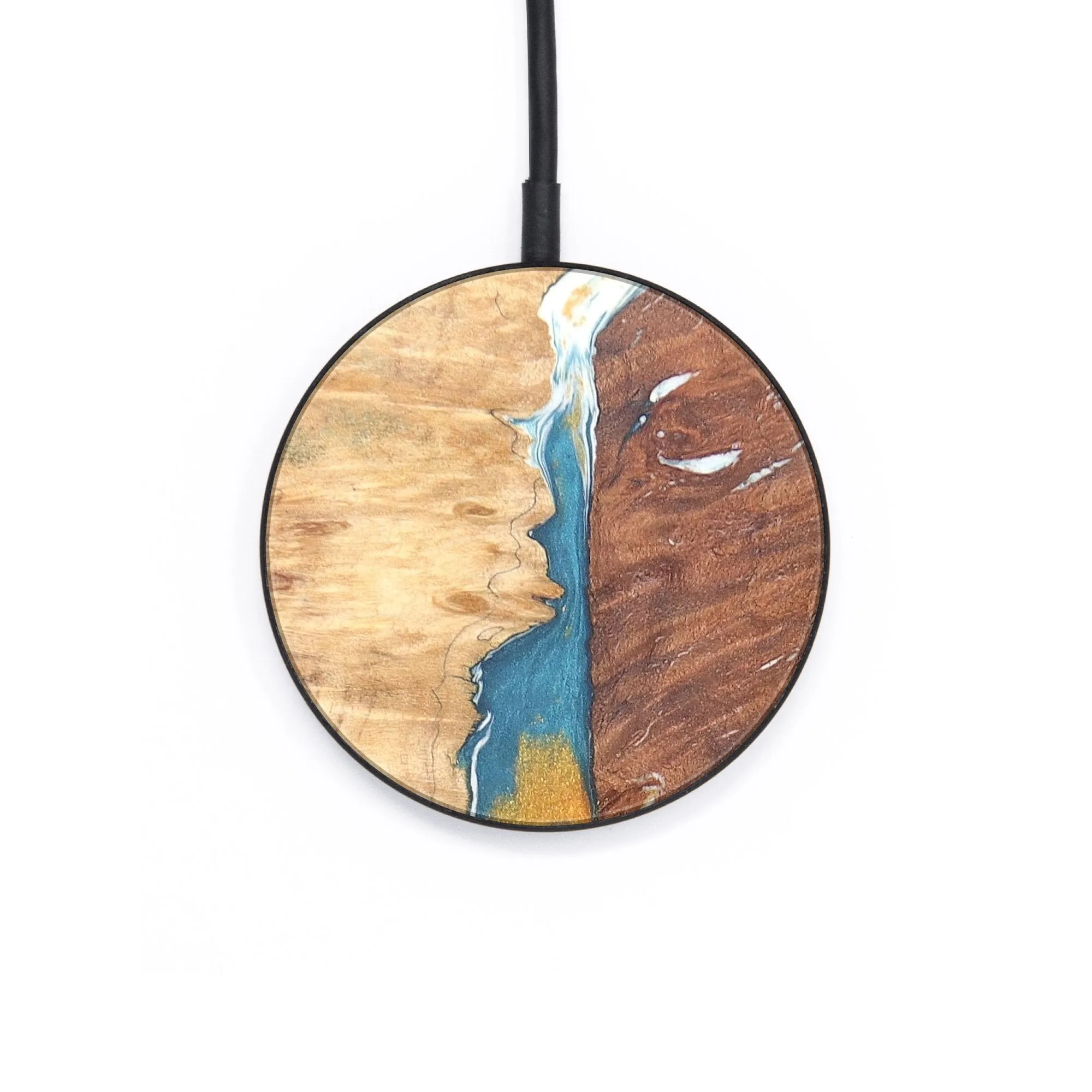 Circle Wood Resin Wireless Charger - Devonte (Teal & Gold, 682421)