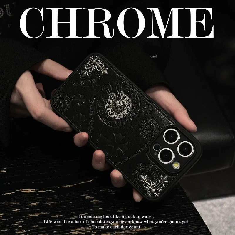 Cross Chrome Hearts eather Phone Case For IPhone