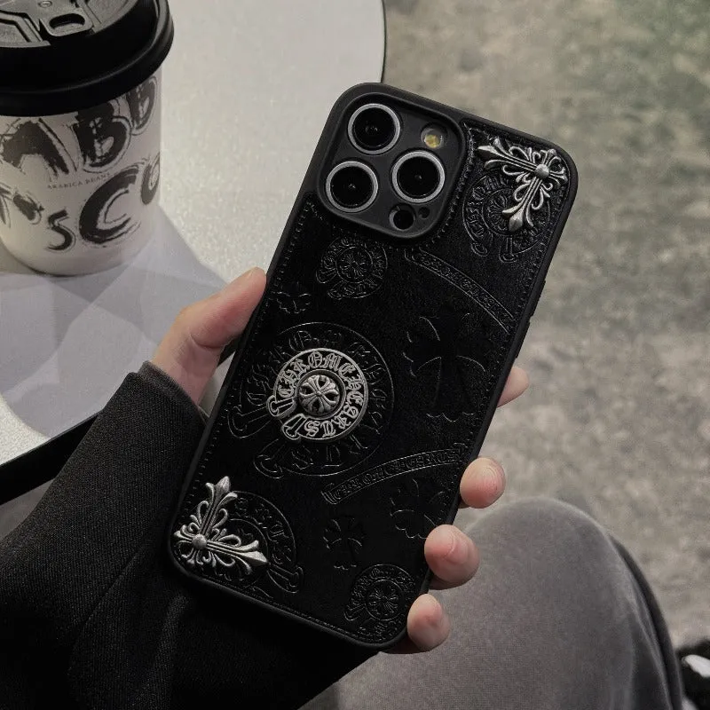 Cross Chrome Hearts eather Phone Case For IPhone