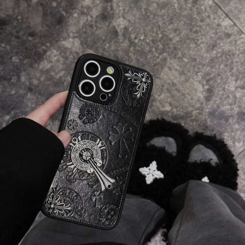 Cross Chrome Hearts eather Phone Case For IPhone