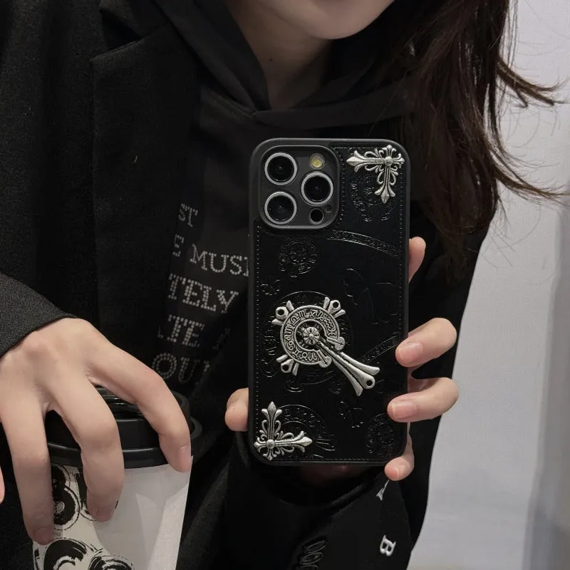 Cross Chrome Hearts eather Phone Case For IPhone