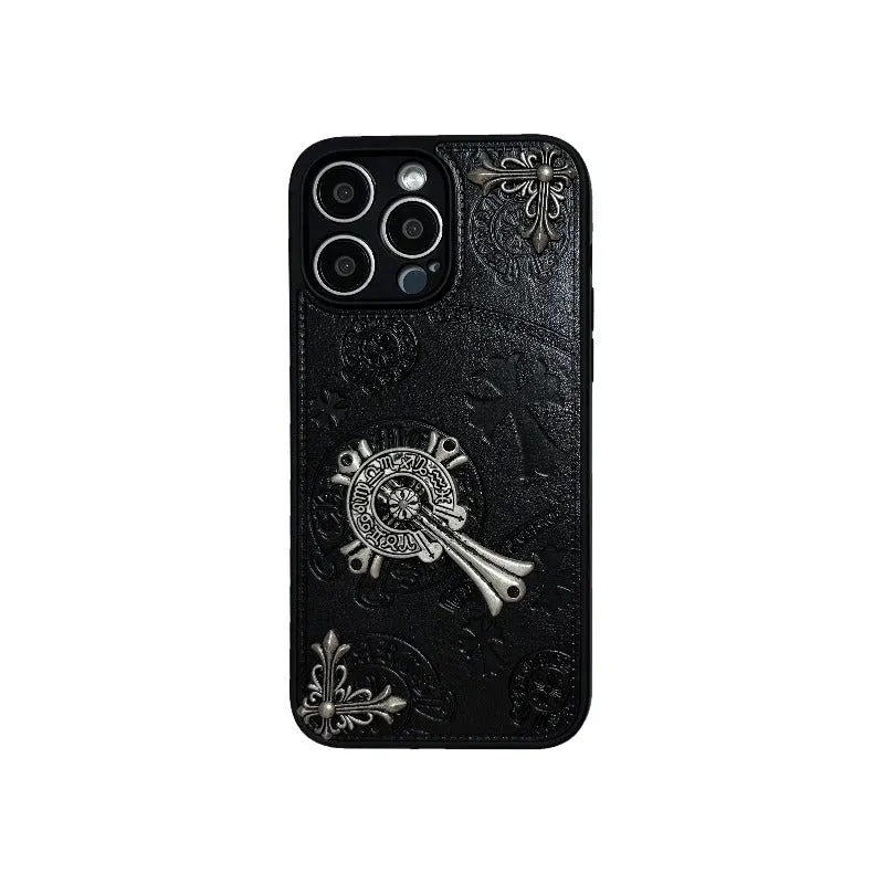 Cross Chrome Hearts eather Phone Case For IPhone