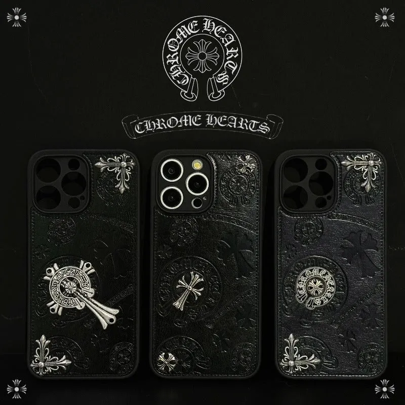 Cross Chrome Hearts eather Phone Case For IPhone