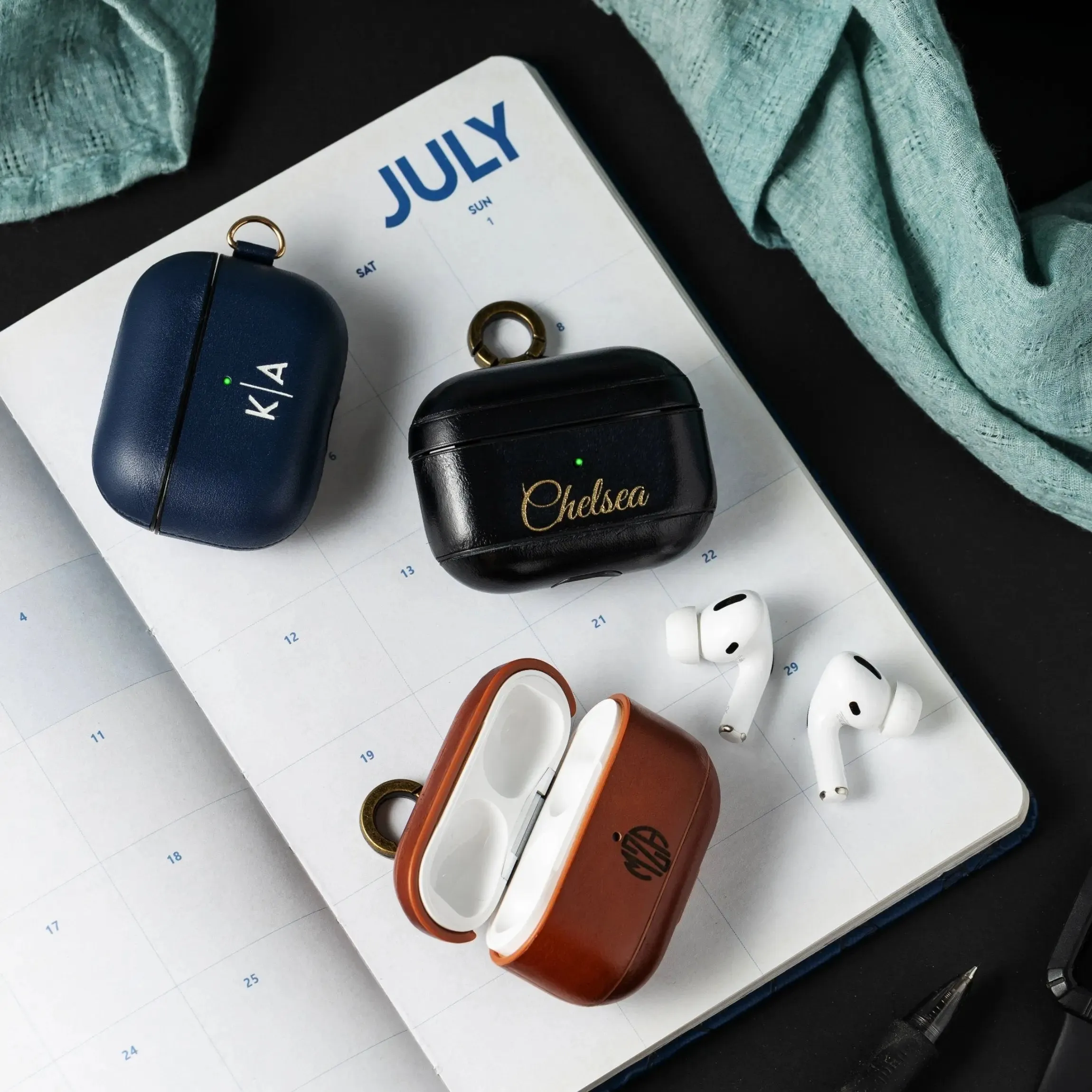 Custom AirPods Pro Leather Case with Side Keychain Strap-Custom AirPods Pro Case