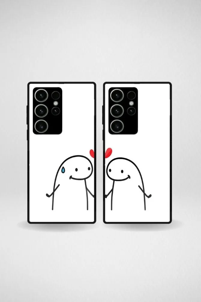 Cute Line Art Couple Customized Glass Mobile Case - iPhone, Samsung & OnePlus