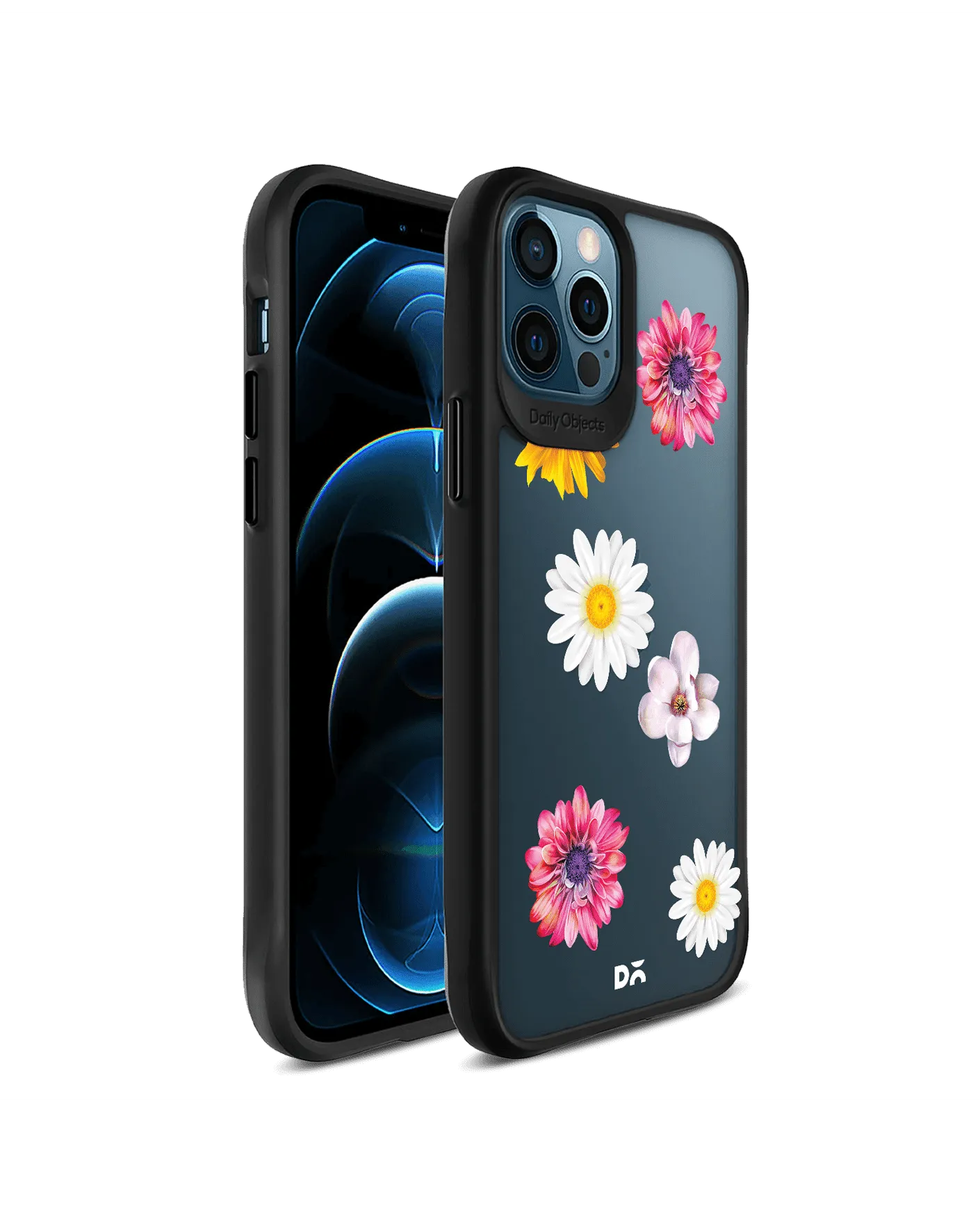 DailyObjects Clear Multicoloured Flowers Black Hybrid Clear Case Cover For iPhone 12 Pro Max