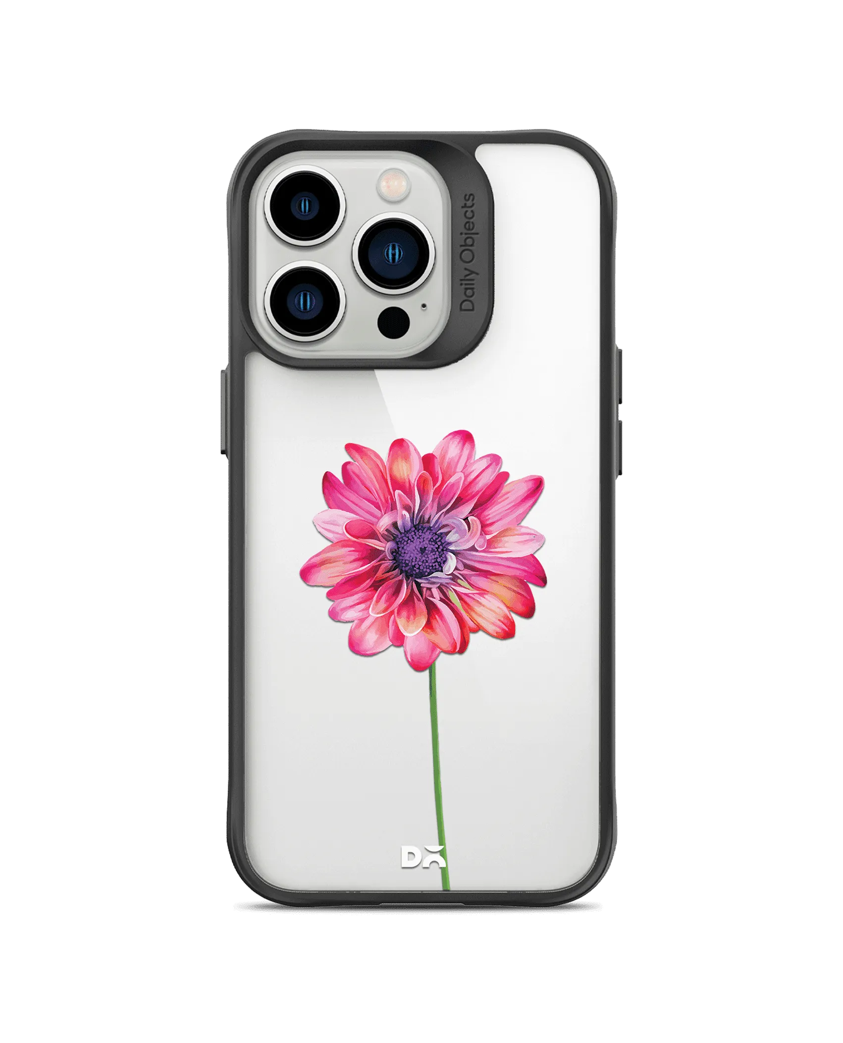 DailyObjects Clear Pink & Purple Painted Flower Black Hybrid Clear Phone Case Cover For iPhone 14 Pro