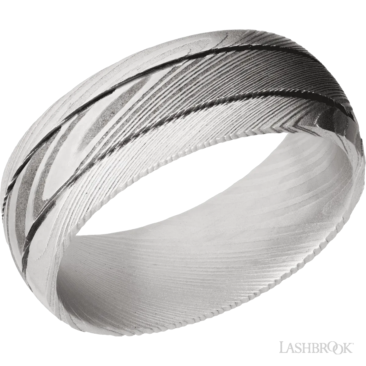 Damascus Steel Wedding Band 8mm With 2 .5mm Grooves