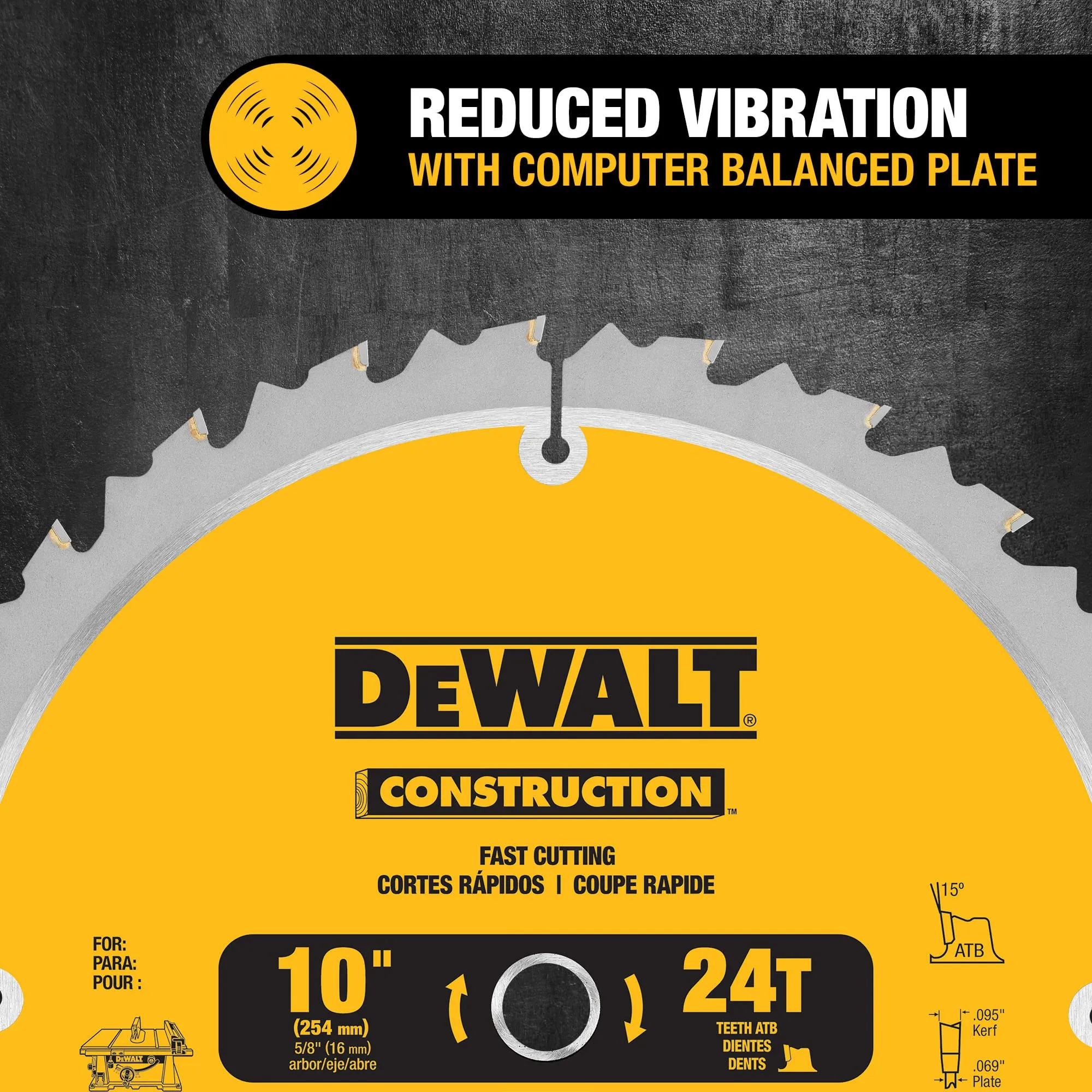 Dewalt 10 Inch Miter Table Saw Blade Atb Thin Kerf 24 Tooth 5 Out of 8 Inch