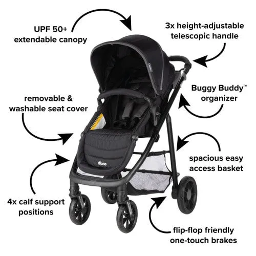 Diono - Quantum 4 3-in-1 Travel System with LiteClik®30 R SafePlus™ Infant Car Seat and Base - Black