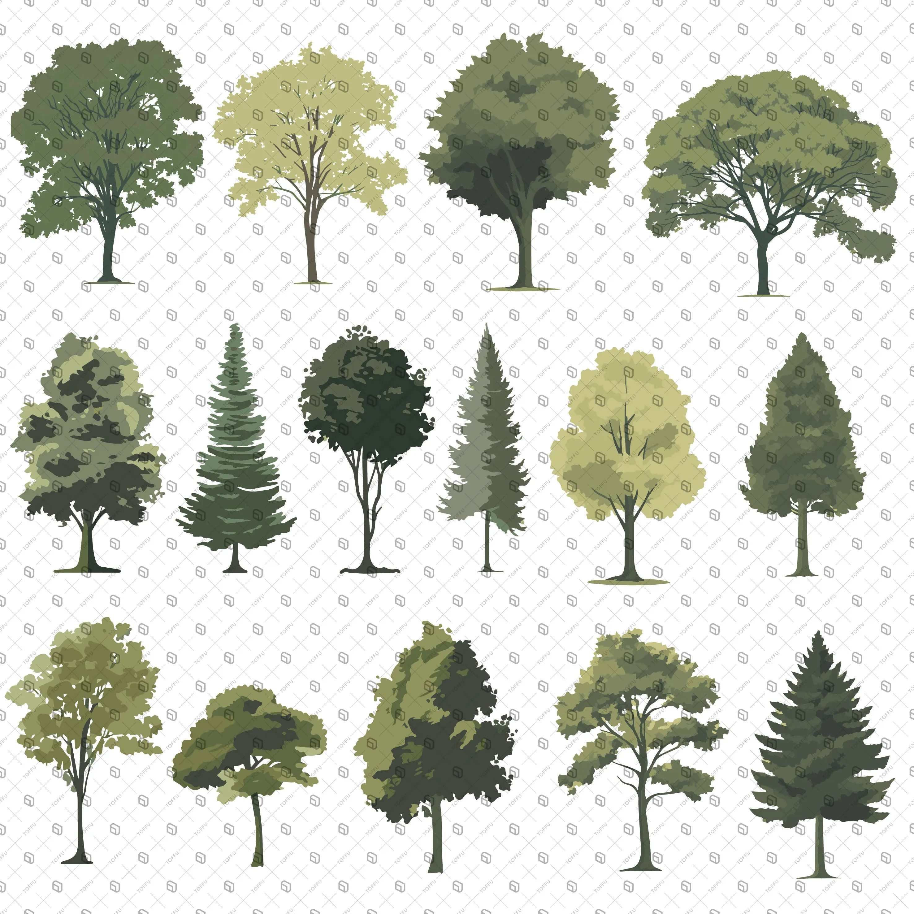 Flat Vector - Cad Trees Elevation