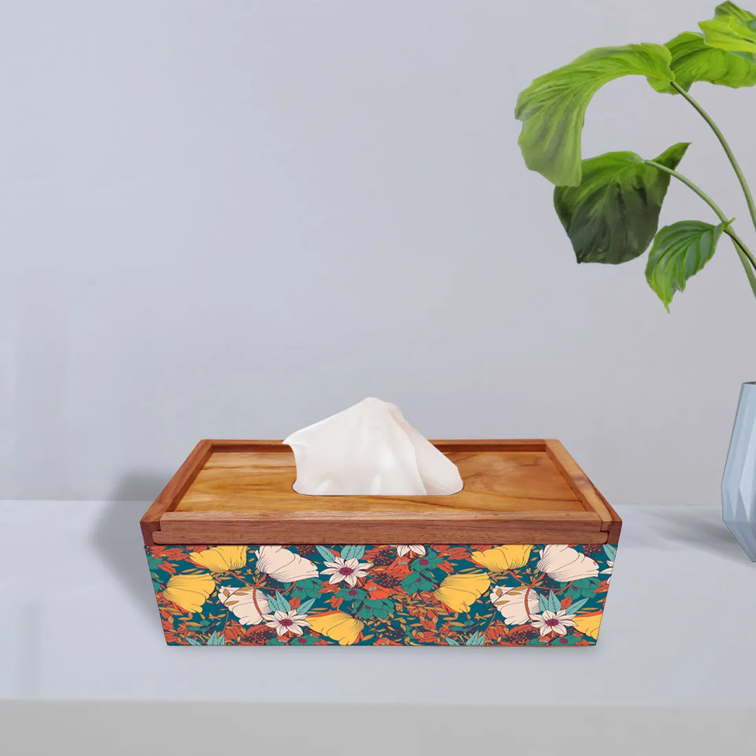 Floral Designer Wooden Tissue Holder for Dining Table - Elegance