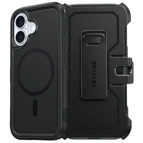 FNTCASE for iPhone 16 Magnetic Case: Dual Layer Protective Phone Cover with Belt Clip Holster | Military Grade Dropproof Protection Durable Non Slip Textured Back