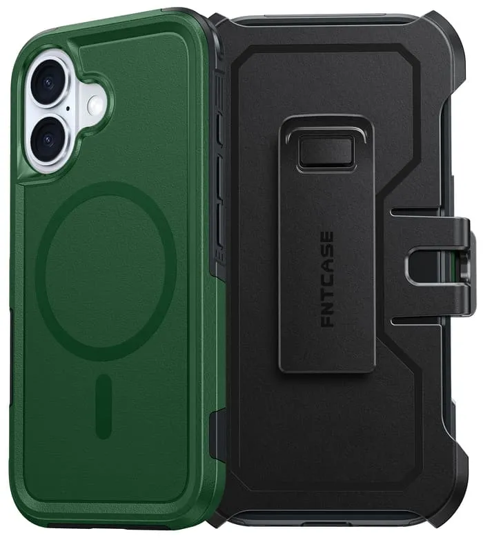 FNTCASE for iPhone 16 Magnetic Case: Dual Layer Protective Phone Cover with Belt Clip Holster | Military Grade Dropproof Protection Durable Non Slip Textured Back