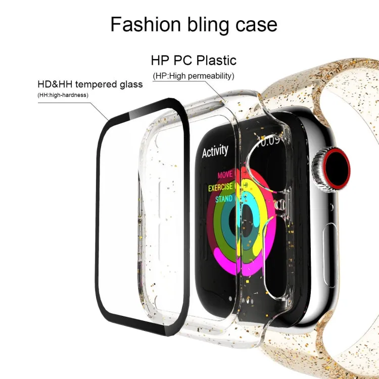 For Apple Watch Series 6 & SE & 5 & 4 44mm Glitter Powder PC   Tempered Glass Screen Film Integrated Case(Gold)