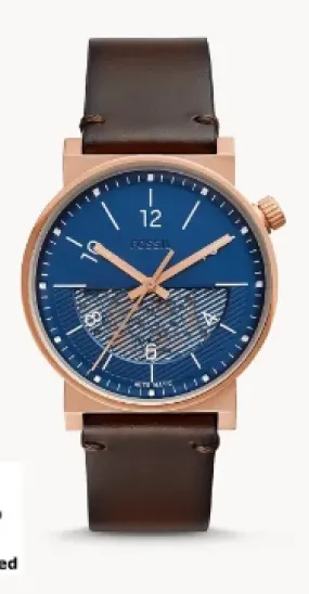 Fossil ME3169 Barstow Automatic Mineral Crystal Blue Dial Brown Leather Men's Watch